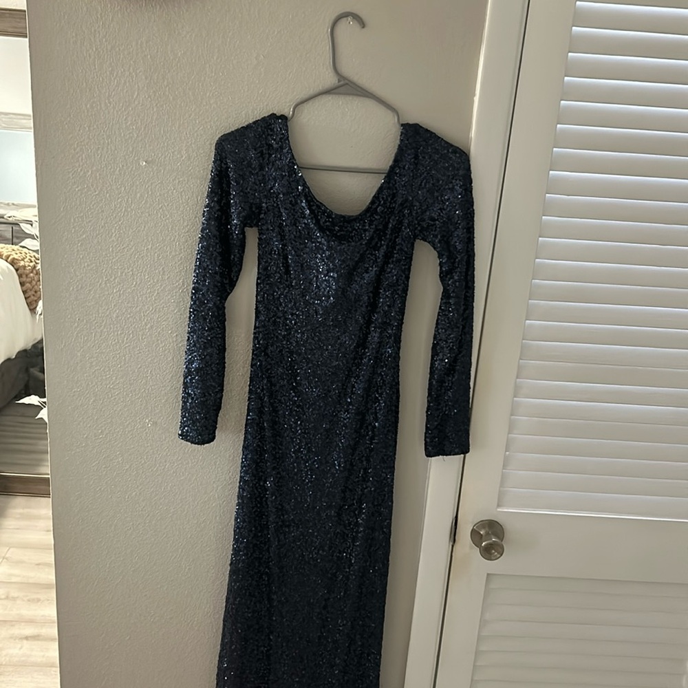 Sorella Vita blue sequin long sleeve bridesmaids dress